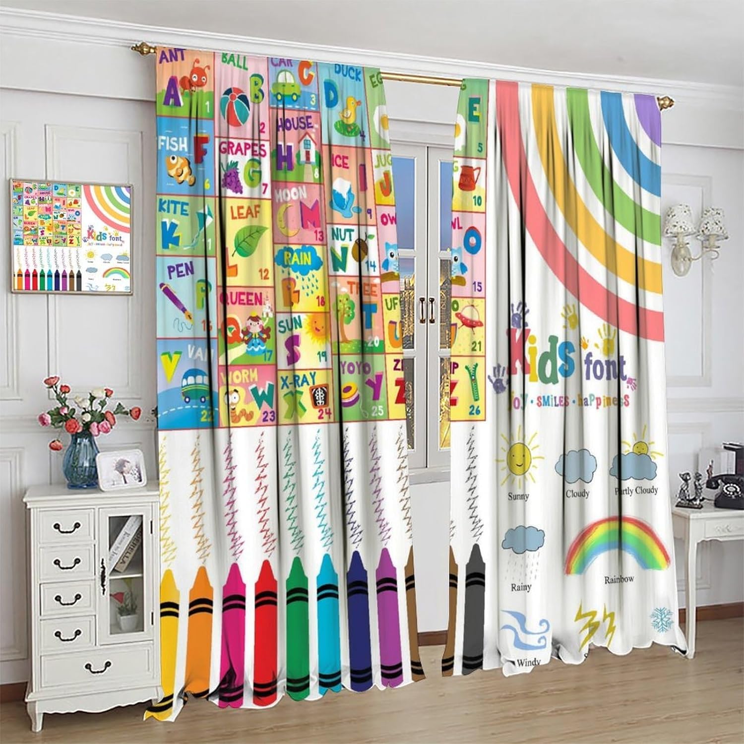 Kids Education In Japan - Детские шторы с алфавитом, красочные мультяшные