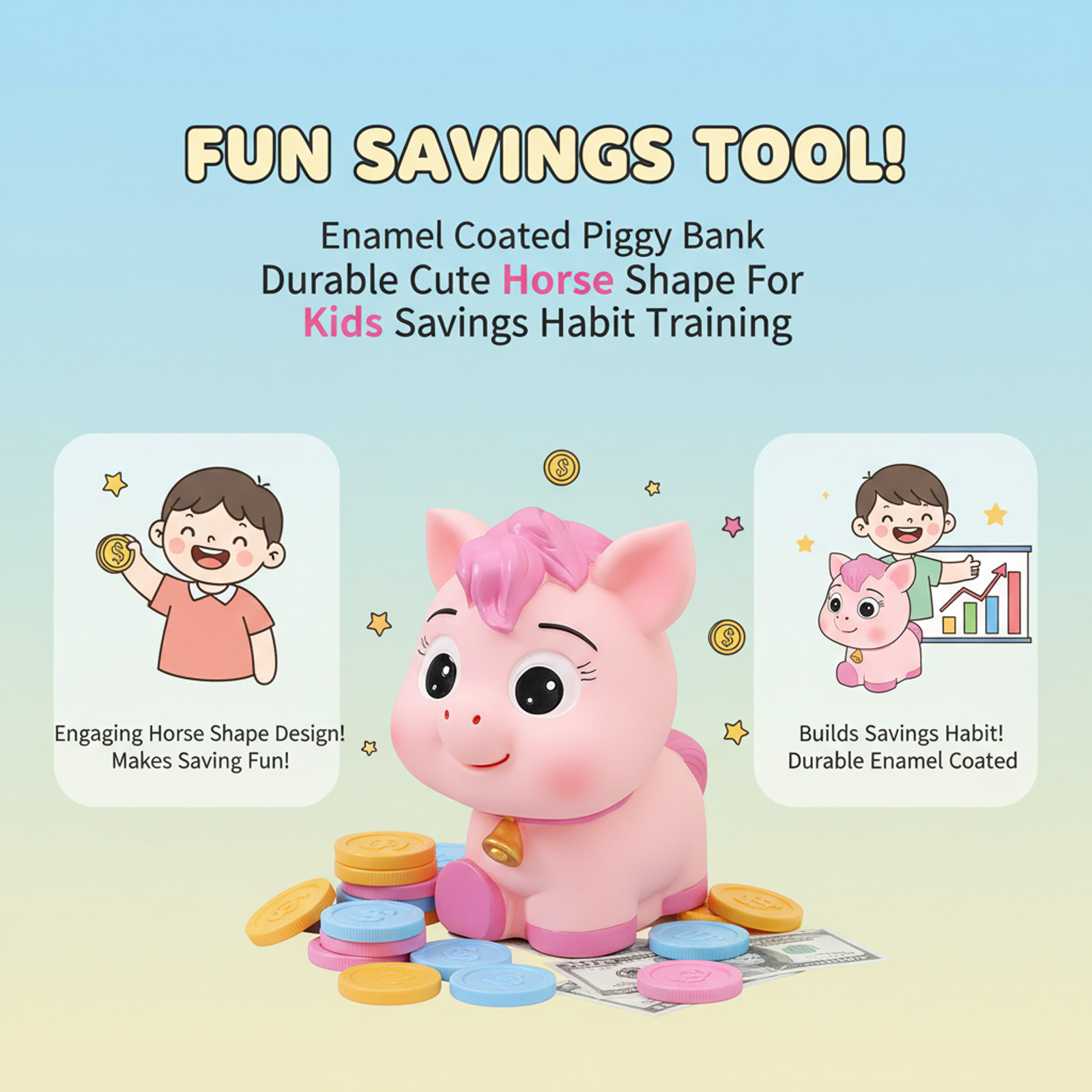 Детская копилка в форме лошади – обзор и цена Kids Education Savings
